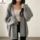 皮爾卡丹（pierre cardin）韓版無(wú)扣中長(cháng)款針織開(kāi)衫女寬松長(cháng)袖2025慵懶風(fēng)純色毛衣女披肩 灰色 均碼