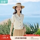 茵曼（INMAN）【冰爽絲】涼感撞色邊翻領(lǐng)針織開衫女裝2025夏季新品寬松別致上衣 淺米杏 XL