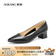 奧康（Aokang）官方女鞋 牛皮鞋女細跟職業(yè)工作鞋OL尖頭淺口單鞋中跟款38碼