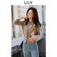 LILY100%美麗諾綿羊毛2025秋新款女裝學(xué)院風(fēng)撞色菱格針織開(kāi)衫外套 702淺米咖 S