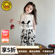 G.DUCKKIDS女童套裝夏季2025新款兒童背心套裝洋氣網(wǎng)紅寶寶短袖防蚊褲兩件套 米白色 100 （建議身高90cm 3-4歲）cm
