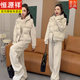 恒源祥保暖秋冬新款韓版休閑運動(dòng)套裝女加絨加厚衛衣衛褲棉馬甲三件套 米色三件套 XL 105-120斤