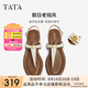 他她（TATA）一字帶平底人字拖鞋女休閑綁帶涼鞋2025夏季新款 米白 36