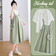普雷芳孕婦背帶裙夏裝2025新款小個(gè)子孕婦連衣裙夏款裙子夏季套裝兩件套 綠色背帶裙 XL