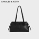 CHARLES&KEITH25秋季新品復古油蠟皮繩結單肩腋下包生日禮物CK2-20782673 Noir黑色 M