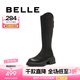 百麗（Belle）七夕禮物V口長筒彈力靴女商場同款增高時尚靴B9U1DDG4 黑色 37 (235mm)