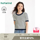 熱風(fēng)毛衣女2025年夏季新款女士圓領(lǐng)條紋淑女顯瘦休閑短袖針織衫 39蘭條紋 XL