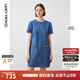 朗姿法式小香風(fēng)短袖修身圓領(lǐng)裙子女秋新款高級感牛仔連衣裙 艦隊藍色 M