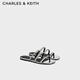 CHARLES&KEITH平底帶鉆鏈條一字拖鞋涼拖七夕禮物CK1-70381080 Silver銀色 35 （225）