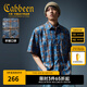 卡賓（CABBEEN）【復古洗水】男裝特色格子印花襯衫水洗短袖潮牌外套上衣襯衣 湖藍色57 XL /180/52
