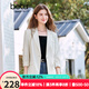 百圖betu女裝2025夏季新款西裝條紋后幅開叉寬松七分袖外套女2503T69 米白 L