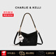 CHARLIE & KELLI品牌 CK輕奢包包女包單肩包水桶包手提斜挎鏈條包七夕情人節(jié)禮物 黑色【八倉速發(fā) 禮袋包裝】