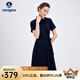 Navigare意大利小帆船女士連衣裙25夏季休閑百搭裙子不對(duì)稱翻領(lǐng)通勤中長(zhǎng)裙 海軍藍(lán) M