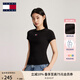 TOMMY JEANS【張元英同款】25夏季女螺紋修身重磅短袖/美式系結(jié)短T 【螺紋款】】黑色BDS S
