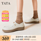 他她（TATA）QQ軟糖英倫單鞋女真皮厚底牛津鞋小皮鞋豆豆鞋新7A421CM4 7A421CM4米白（踩跟款-寬版） 38