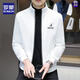 羅蒙（ROMON）春秋立領(lǐng)華夫格白色夾克男士潮流韓版修身刺繡痞帥休閑茄克外套男 白色 XL 120-135斤