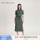TOMMY HILFIGER【側(cè)邊開叉】夏女氣質(zhì)休閑通勤收腰顯瘦POLO長裙連衣裙42030 綠白條紋0CG M