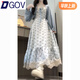 DGOV夏季溫柔風(fēng)甜美蕾絲花邊拼接碎花連衣裙女學(xué)生小清新長(cháng)裙子兩件套 藍蕾絲碎花裙+外搭【兩件】  S 建議80-95斤