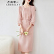 衣典零一（LEDIALYI）杭州品牌真絲連衣裙女中長(zhǎng)款2025夏新新款時(shí)尚七分袖桑蠶絲裙子 粉色 L