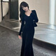 妙奕嘉長(cháng)袖黑色純欲連衣裙裙子女裝秋季新款法式禮服長(cháng)裙氣質(zhì)高級包臀裙 法式黑色蕾絲收腰包臀魚(yú)尾長(cháng)裙 L 【建議115斤內】