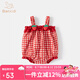 班喜迪嬰兒衣服夏季嬰幼兒連體衣寶寶外出服夏裝薄款包屁衣超萌吊帶哈衣 紅色 73cm