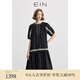 EIN言法式苧麻鏤空花邊裝飾圓領(lǐng)連肩袖文藝連衣裙女2025夏新款 石墨黑 M