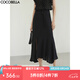 COCOBELLA[100%醋酸]光澤感緞面魚尾裙大擺半身裙長裙HS3143 黑色 M
