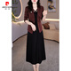 皮爾卡丹（pierre cardin）國風(fēng)套裝連衣裙女2025年春秋新款媽l媽喜婆婆婚宴套裝裙子 酒紅+黑裙兩件套 2XL 建議121-130斤