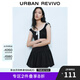 UR2025春季新款女裝撞色蕾絲飄帶U領(lǐng)無(wú)袖修身連衣裙UYY750014 黑色 (偏短) M