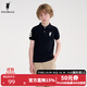 POLOWALK童裝男童短袖POLO衫2025夏季新款保羅運動(dòng)兒童翻領(lǐng)T恤上衣大馬標 黑色 160 cm