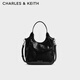 CHARLES&KEITH25秋季新品簡約手提式托特包菜籃子包七夕禮物CK2-30782659 Noir黑色 S