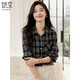 她享格子襯衫女2024秋冬磨毛長(cháng)袖襯衫復古格紋襯衣外套女 T144C6008