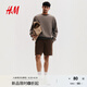 H&M男裝衛(wèi)褲夏季薄款運(yùn)動(dòng)褲松緊腰寬松直筒中高腰休閑短褲1224295 棕色021 S 170/80