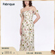 Fabrique【郁花園】5A級桑蠶絲落肩兩穿印花連衣裙女夏季新款 草綠 S