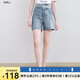 百圖betu女裝2025夏季新款牛仔褲蕾絲花邊雙腰頭設計短褲女2507X02 淺牛仔藍 L