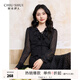 秋水伊人復(fù)古風(fēng)通勤波點(diǎn)裙2025年春秋新款女優(yōu)雅百搭喇叭袖連衣裙 黑色 XL