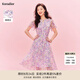 珂萊蒂爾[瑰麗小蠻腰]女裝夏桑蠶絲真絲法式修身連衣裙 淡紫紅 M