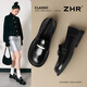 ZHR樂(lè )福鞋女英倫風(fēng)鏡面小皮鞋女百搭平底一腳蹬軟底女鞋 CE97黑色37