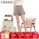 LAGOGO高腰工裝牛仔褲女拉谷谷夏季新款小個(gè)子A字遮肉顯腿長(cháng)短褲 淺咖啡(U2) S