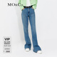 MO&Co.后開叉高腰顯瘦直筒美式復(fù)古牛仔褲褲子女 牛仔藍色 S 26