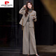 皮爾卡丹（pierre cardin）小香風(fēng)夾棉外套闊腿褲套裝女冬季2025新款高端洋氣格子三件套 卡其色 2XL (125-140斤)