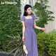 拉夏貝爾（La Chapelle）女裝定制方領(lǐng)法式連衣裙女夏2025新款時(shí)尚收腰氣質(zhì)感巨好看長裙 木槿紫 L 110-120斤
