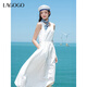 lagogo圓領(lǐng)無袖白色仙女連衣裙女士拉谷谷2025夏季新款甜美連衣裙 本白色 L