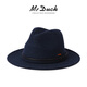 Mr DUCK超細90支澳洲羊毛巴拿馬禮帽男中老年高端冬季保暖休閑高檔英倫帽 大邊深遂藍（100%超細羊毛）-MW186232 L（適合59-60cm頭圍)