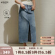 艾諾絲雅詩【商場同款】2025夏季新品丹寧100%棉牛仔高腰開衩半身裙40413527 牛仔蘭 M