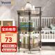 也雅（Yeya）零食車 置物架小推車 嬰兒用品收納移動(dòng)零食架廚房收納架落地 輕奢晶透歐灰-3層推車