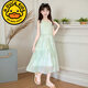 G.duck女童裙子2025新款童裝女孩公主裙夏天薄款中大童時(shí)尚夏季連衣裙潮 綠色 160 cm