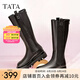 他她（TATA）厚底長筒靴女靴英倫加絨保暖騎士靴高筒靴秋冬新WXK02DG3 黑色（絨里） 36