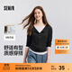 森馬（Semir）長(cháng)袖t恤女短款修身顯瘦內搭2025年春新款撞色假兩件打底衫亨利領(lǐng) 黑白色調00391 M 160/84A