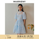 MAXRIENY【商場同款】國風新中式提花裙復古盤扣連衣裙 藍花 S 01